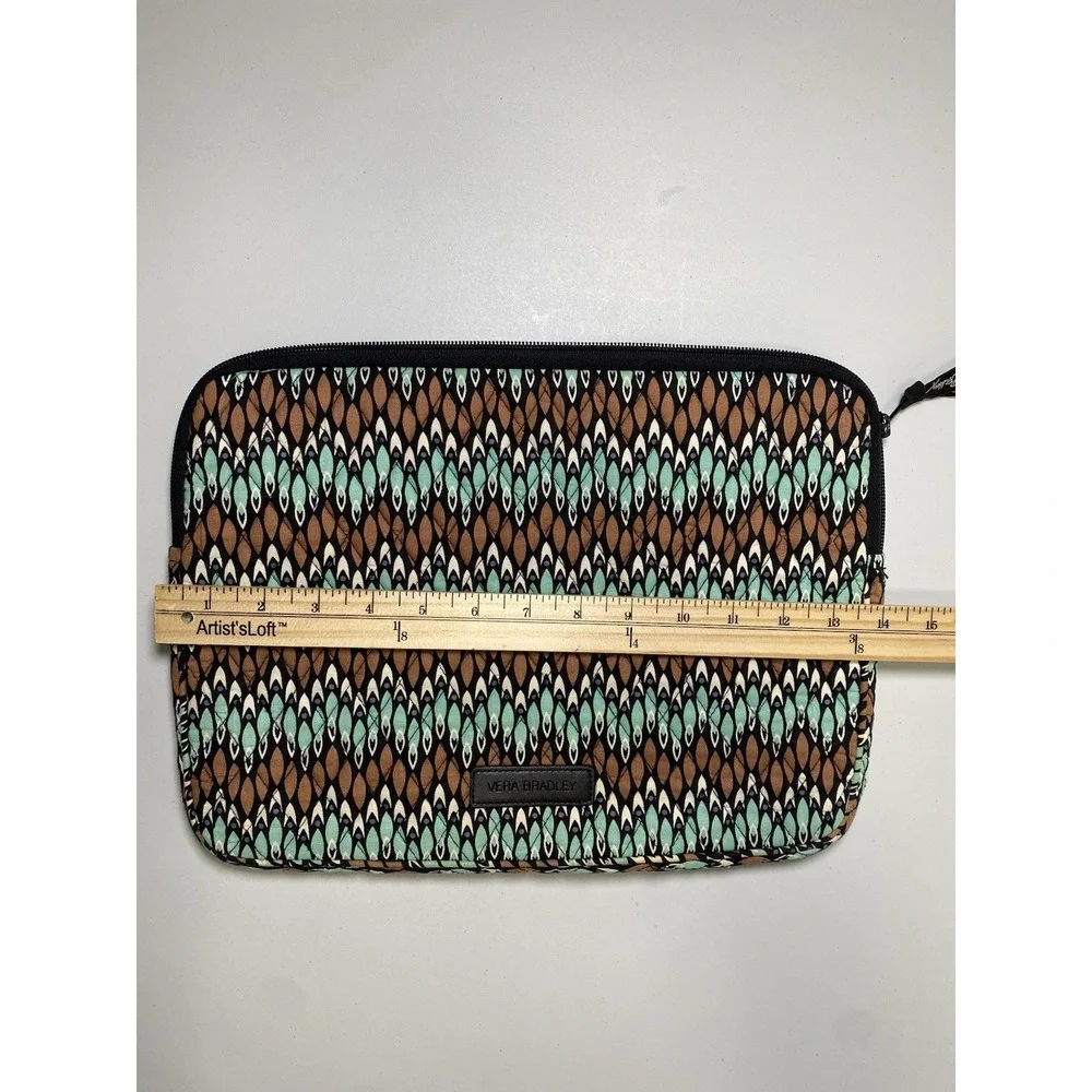 Vera Bradley Sierra Stream Laptop Bag Quilted Classic Teal Brown Black Interior
